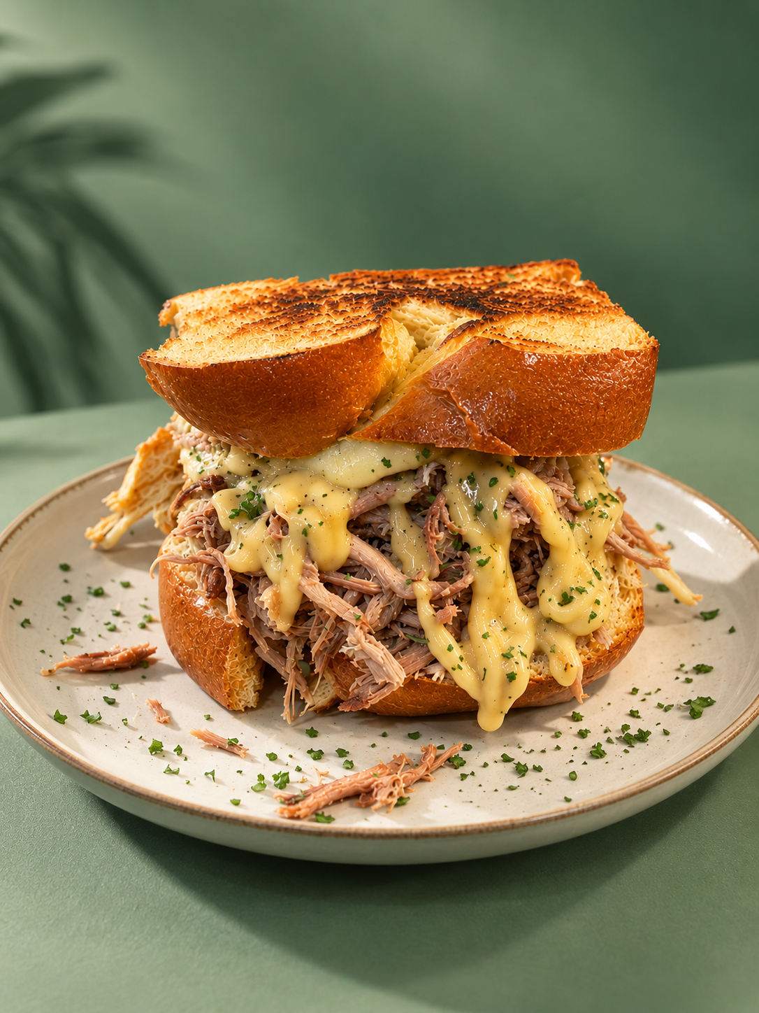 Pulled Porky — brioche con pulled pork, mozzarella y salsa Sweet Isla