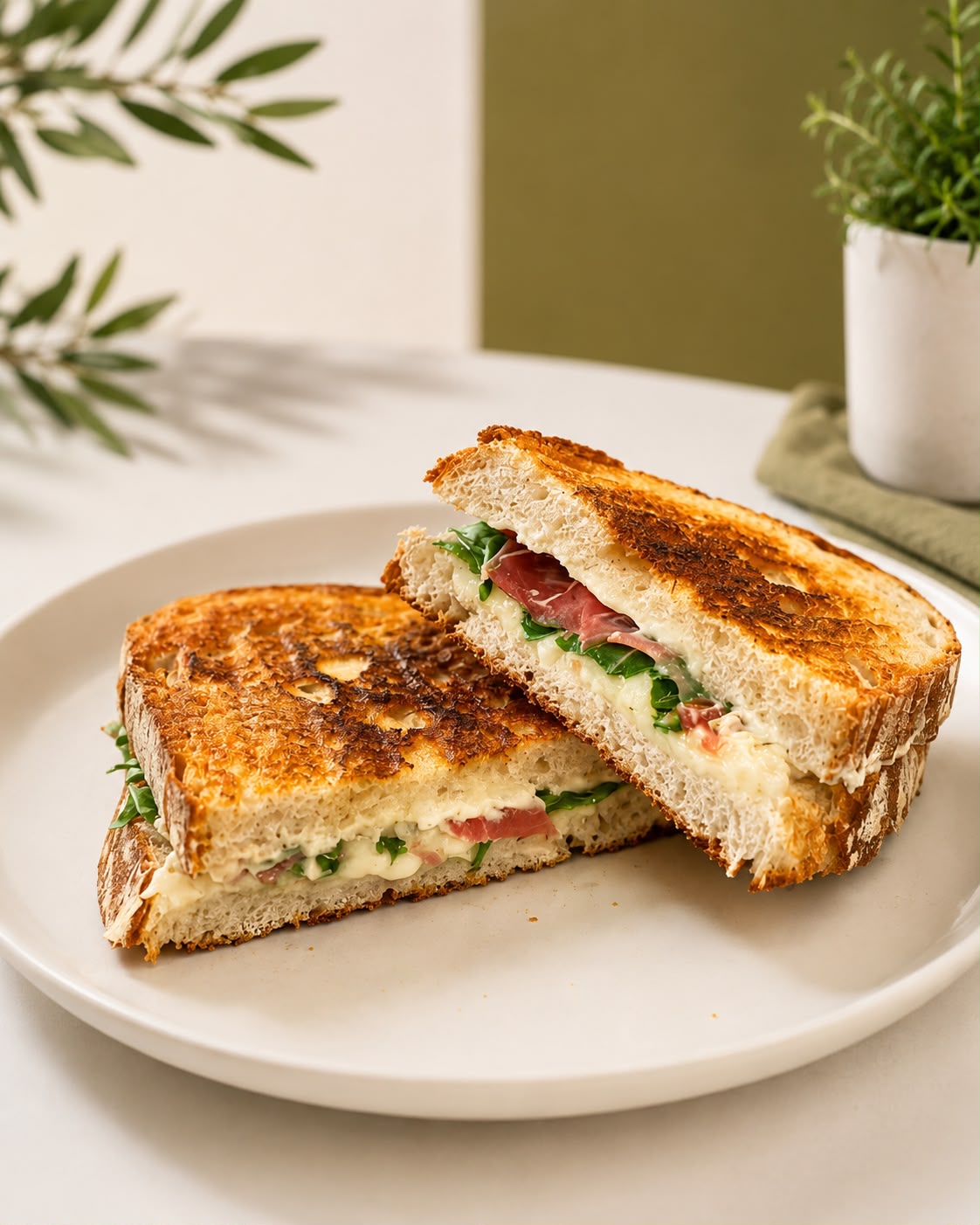 Serranito Toast, pan tostado con jamón serrano, queso crema con ajo, mozzarella, tomate cherry y miel